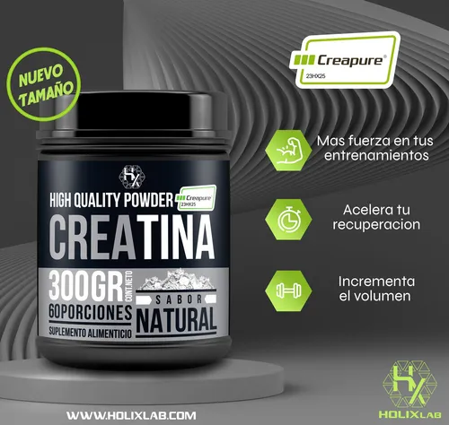 Holix Lab Creatina Monohidratada 300gr 60 Serv. Creapure Sabor Natural