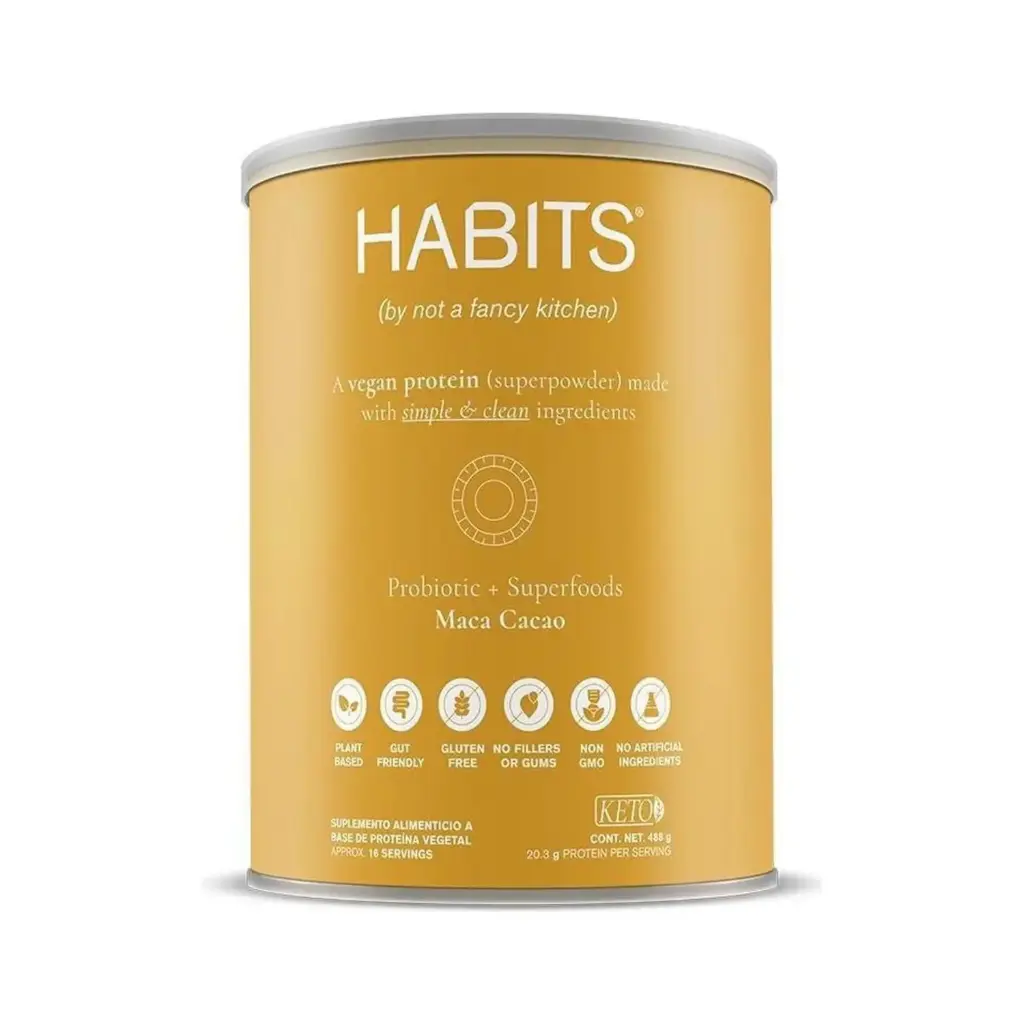 Habits Proteína Vegana 488g Probioticos + Superfoods Maca Cacao