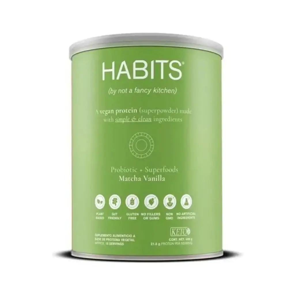 Habits Proteína Vegana 488g Probioticos + Superfoods Matcha Vainilla