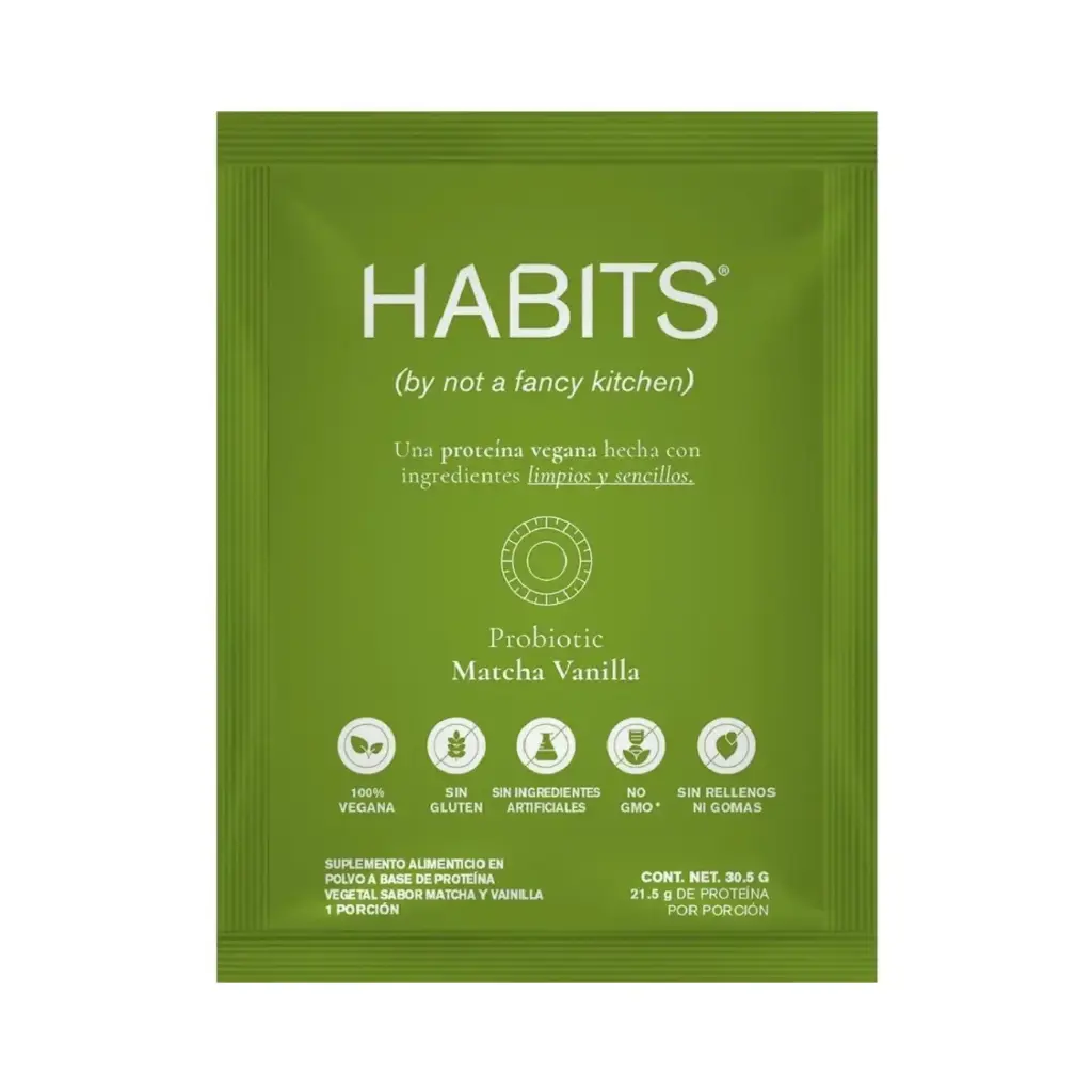 [7501468139798] Habits Proteína Vegana Probioticos 16 Sobres Matcha Vainilla