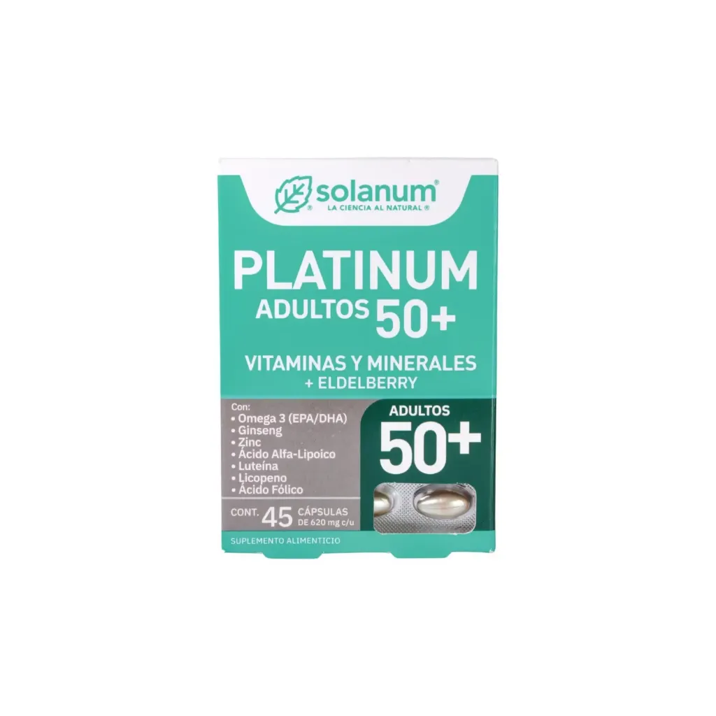 [7503023641982] SOLANUM PLATINUM ADULTOS 50+ VITAMINAS MINERALES + ELDELBERRY CON 45 CAPSULAS DE 620MG C/U