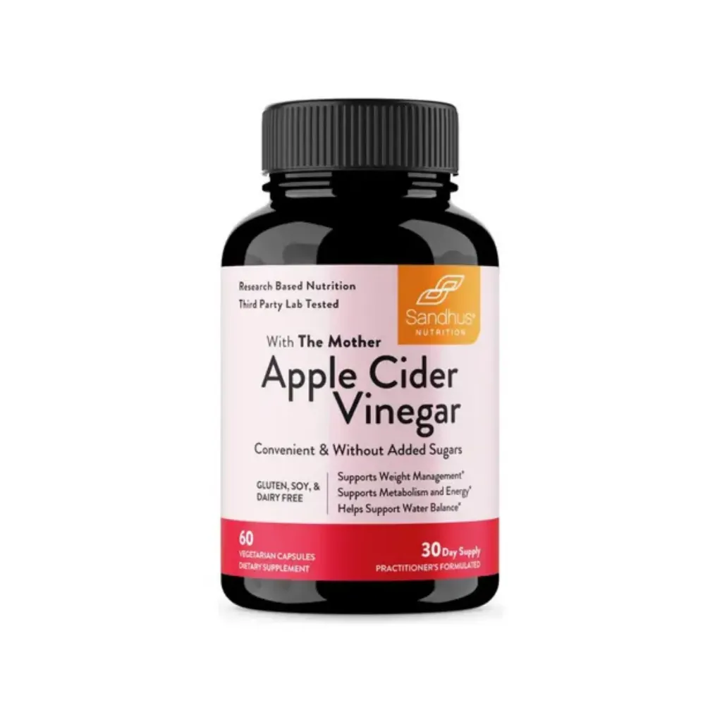 Sandhus Apple Cider Vinegar, Vinagre De Manzana Con 60 Capsulas