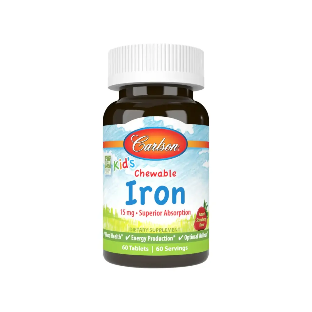 [088395559402] Carlson Labs Kid's Hierro, 15 mg, 60 Tabletas Masticables, Fresa