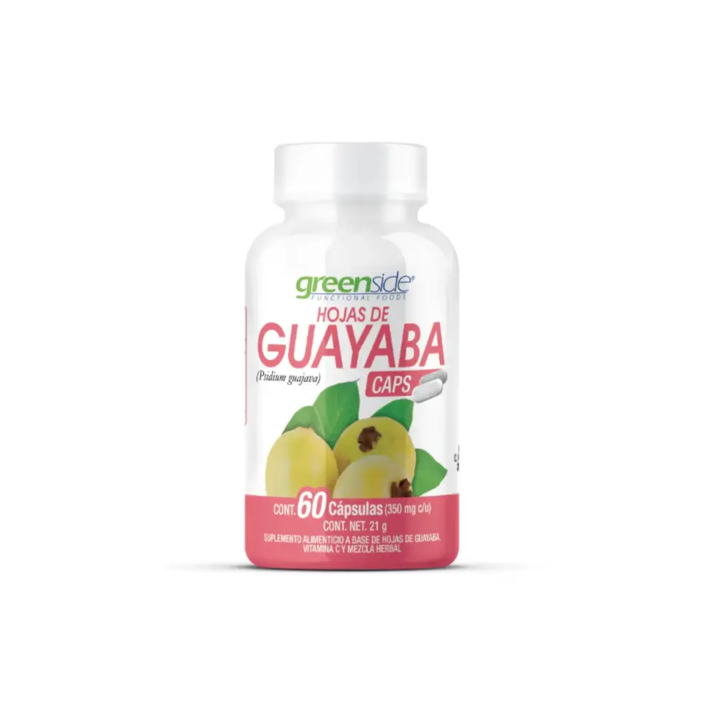 [033119303298] GREENSIDE Hojas De Guayaba Con Extracto De Guayaba, Vitamina C Y Mezcla Herbal Que Apoya El Bienestar Digestivo Y Fortalece El Sistema Inmunológico 350mg 60 Capsulas