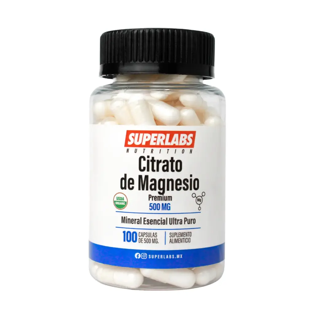 [7503045489005] Superlabs Nutrition Citrato de Magnesio 500 mg - 100 Caps |Función muscular y nerviosa | Mineral Esencial Ultra Puro | Fórmula limpia sin aditivos | Suplemento alimenticio