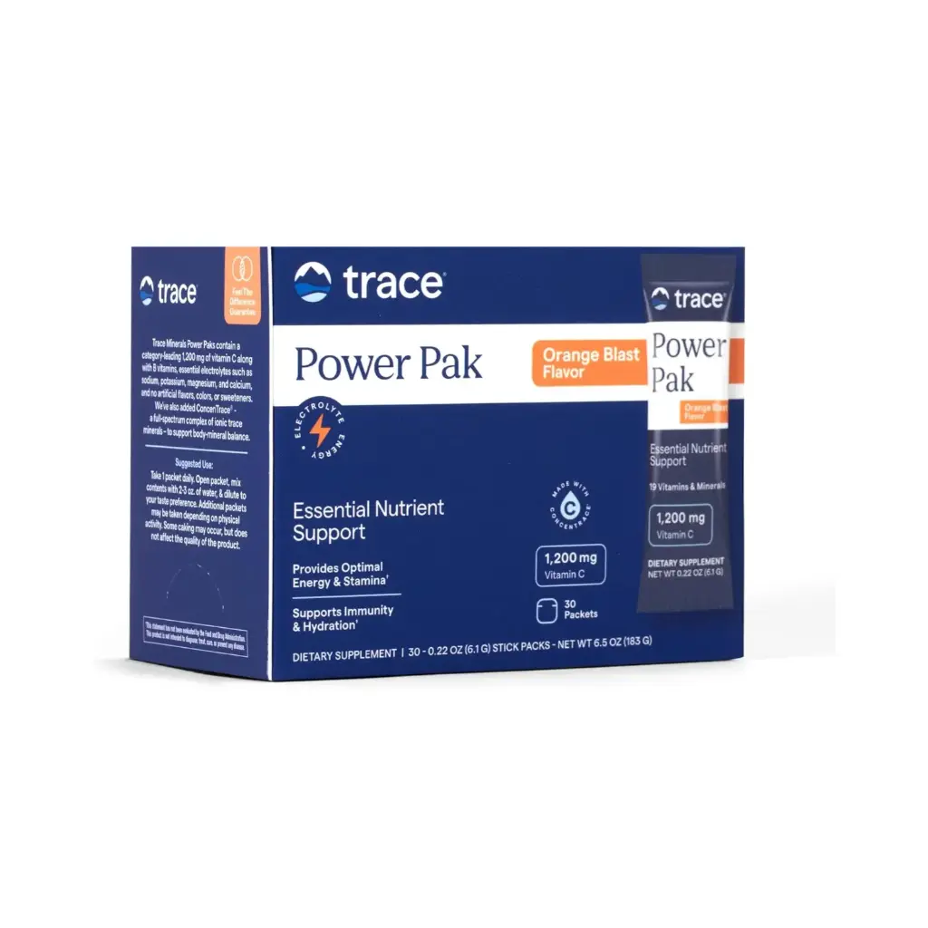 Trace Minerals Power Pak Lima limón, 30 sobres, 6,1 g (0,22 oz) cada uno Electrolitos, Stamina, Inmunidad Sin OMG Naranja