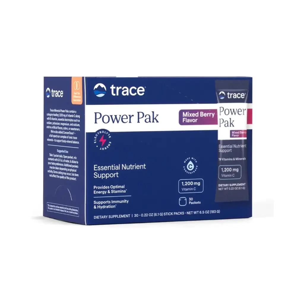 Trace Minerals Power Pak Lima limón, 30 sobres, 6,1 g (0,22 oz) cada uno Electrolitos, Stamina, Inmunidad Sin OMG Bayas Mixtas