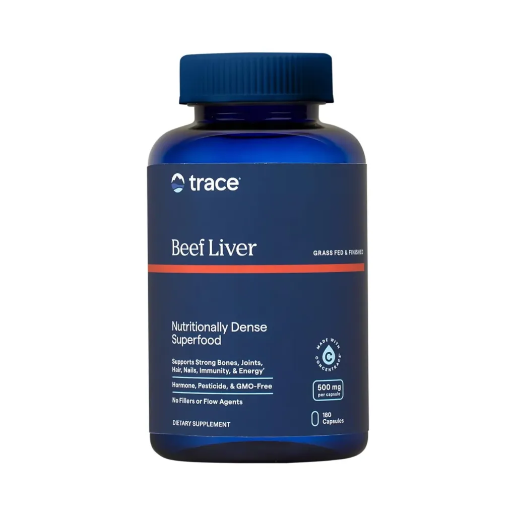Trace Minerals Beef Liver - Suplemento de hígado de res para la salud general del cuerpo - Apoyo óseo, energía, inmunológico y órganos - Cabello y piel saludables - Superalimento natura 180 cápsulas