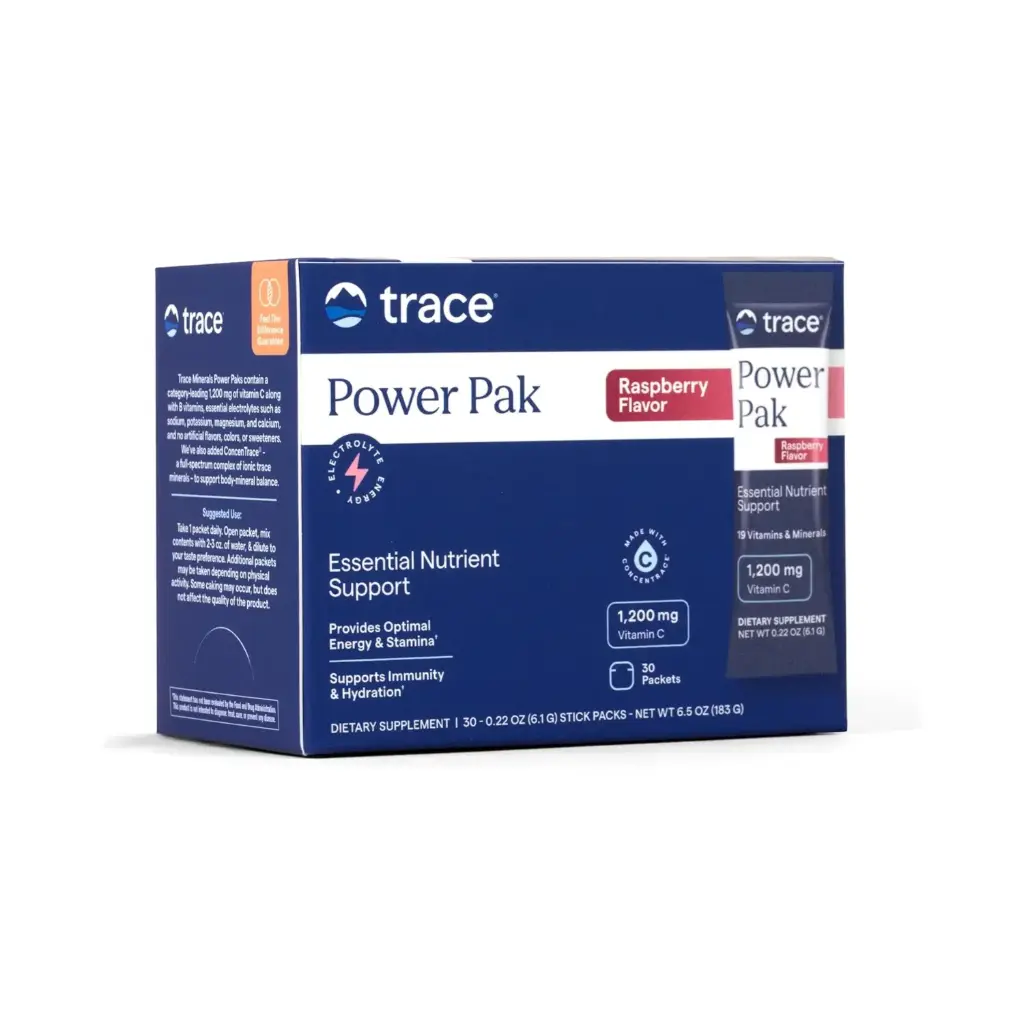 Trace Minerals Power Pak Lima limón, 30 sobres, 6,1 g (0,22 oz) cada uno Electrolitos, Stamina, Inmunidad Sin OMG Frambueza