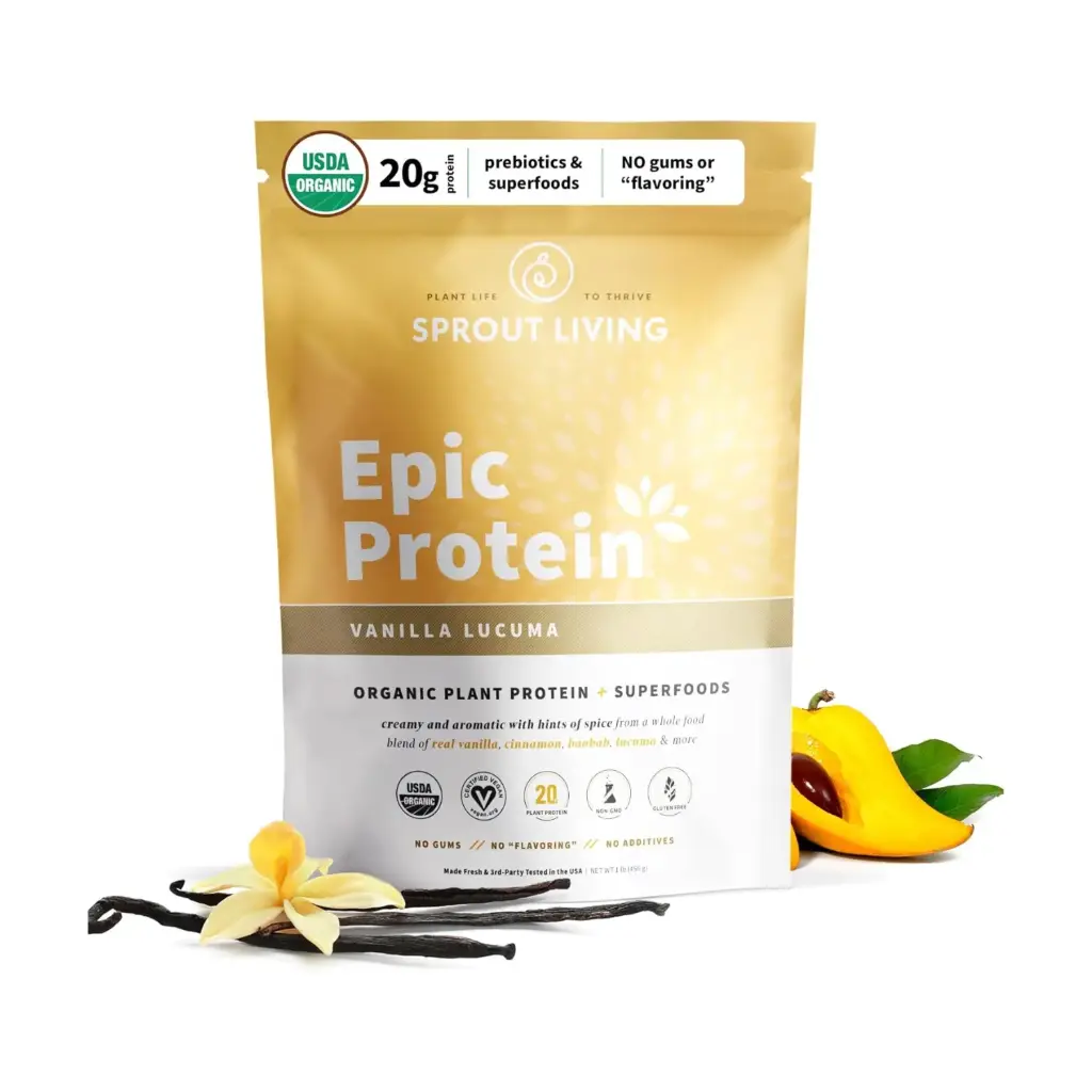 Sprout Living Epic Protein Vanilla Lucuma 1 Libra, Energía Adaptógena y Sabor Suave