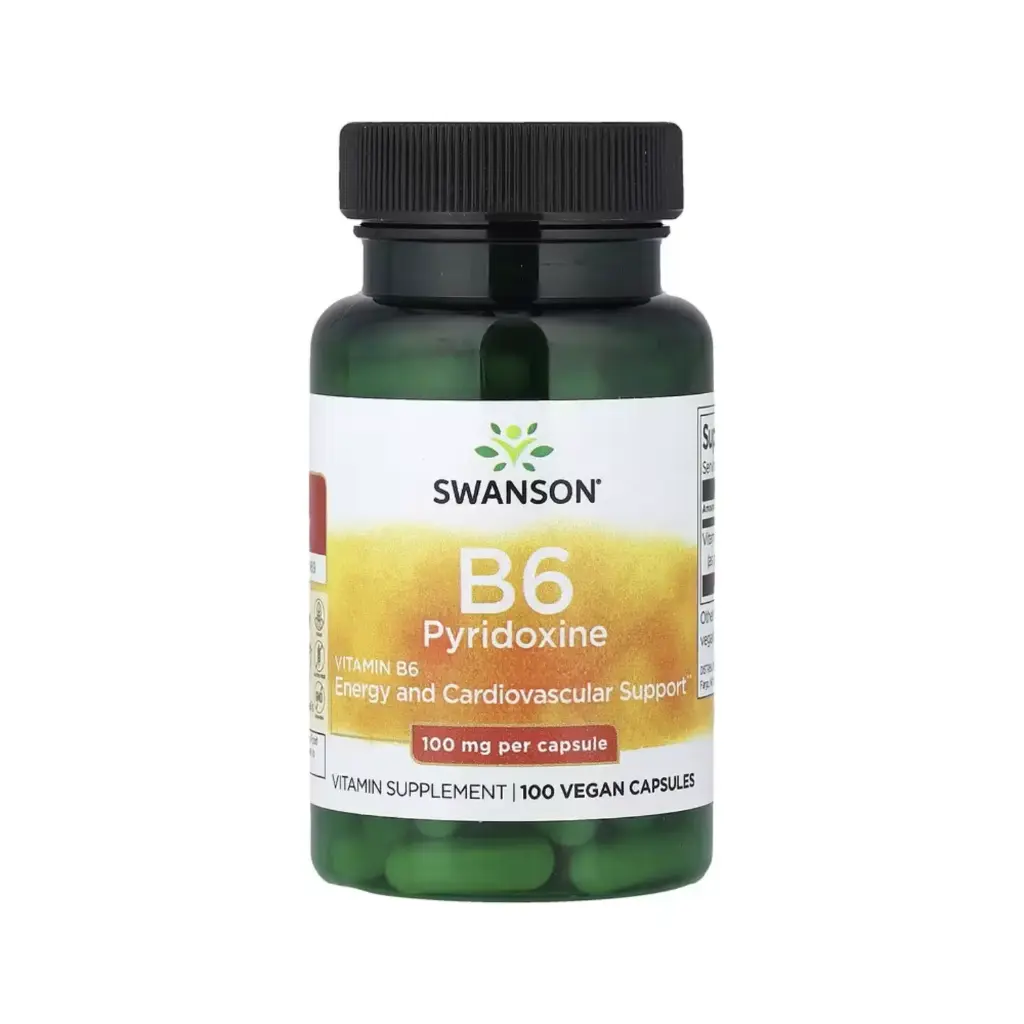 Swanson Vitamina B6 y piridoxina, 100 mg Refuerzo energético y cardiovascular, 100 cápsulas veganas