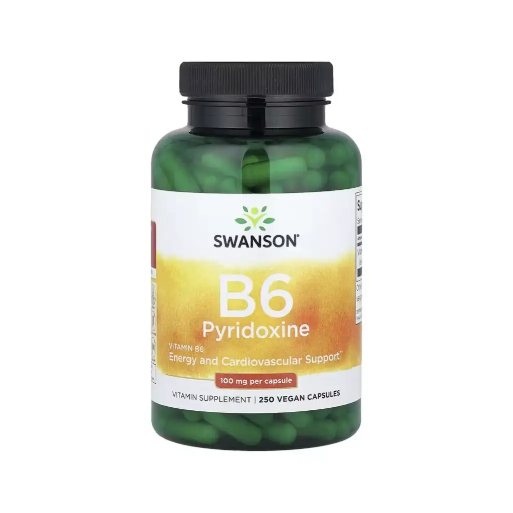 Swanson Vitamina B6 Piridoxina, 100 Mg Refuerzo Energético Y Cardiovascular, 250 Cápsulas Veganas