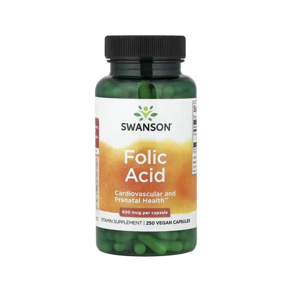 Swanson Ácido Fólico, 800 Mcg Salud Cardiovascular Y Prenatal, 250 Cápsulas Veganas