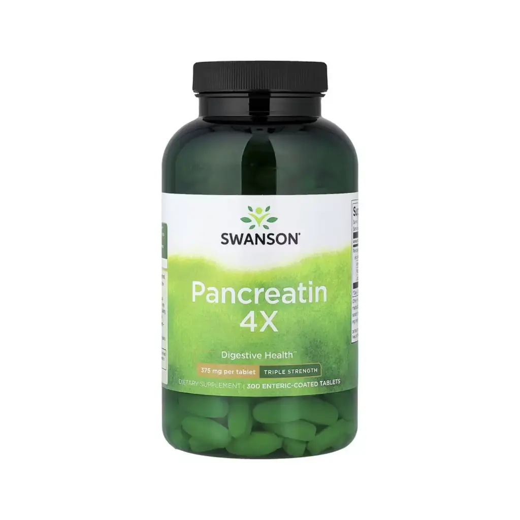 [087614012872] Swanson Pancreatina 4x, Salud Digestiva 375 Mg, 300 Comprimidos Con Recubrimiento Entérico