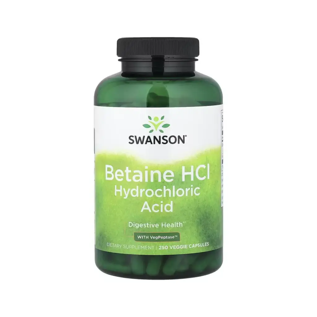 [087614013503] Swanson Clorhidrato De Betaína Y Ácido Clorhídrico Con Vegpeptase, Salud Digestiva 250 Cápsulas Vegetales 