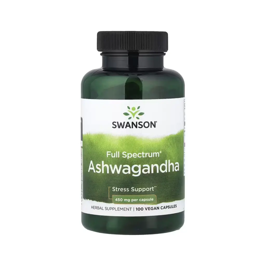 [087614019574] Swanson Full Spectrum, Ashwagandha, Suplemento Para El Alivio Del Estrés, 100 Cápsulas Veganas (450 Mg Por Cápsula)