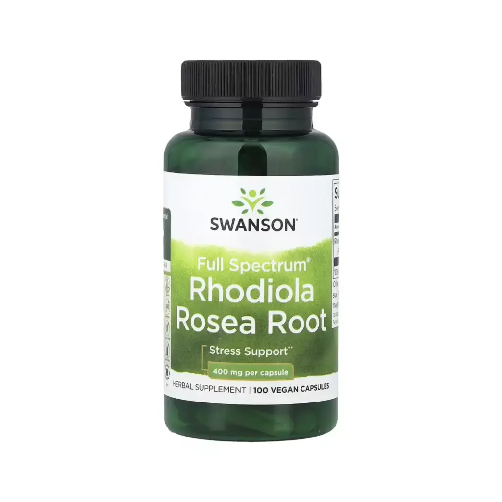 [087614110042] Swanson Raíz De Rhodiola Rosea De Espectro Completo, Para El Alivio Del Estrés, 400 Mg, 100 Cápsulas Veganas