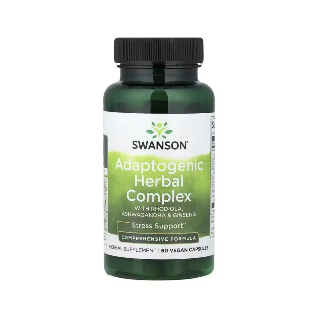 [087614110950] Swanson, Complejo Herbal Adaptógeno Con Rodiola, Ashwagandha Y Ginseng, Suplemento Para El Alivio Del Estrés, 60 Cápsulas Veganas