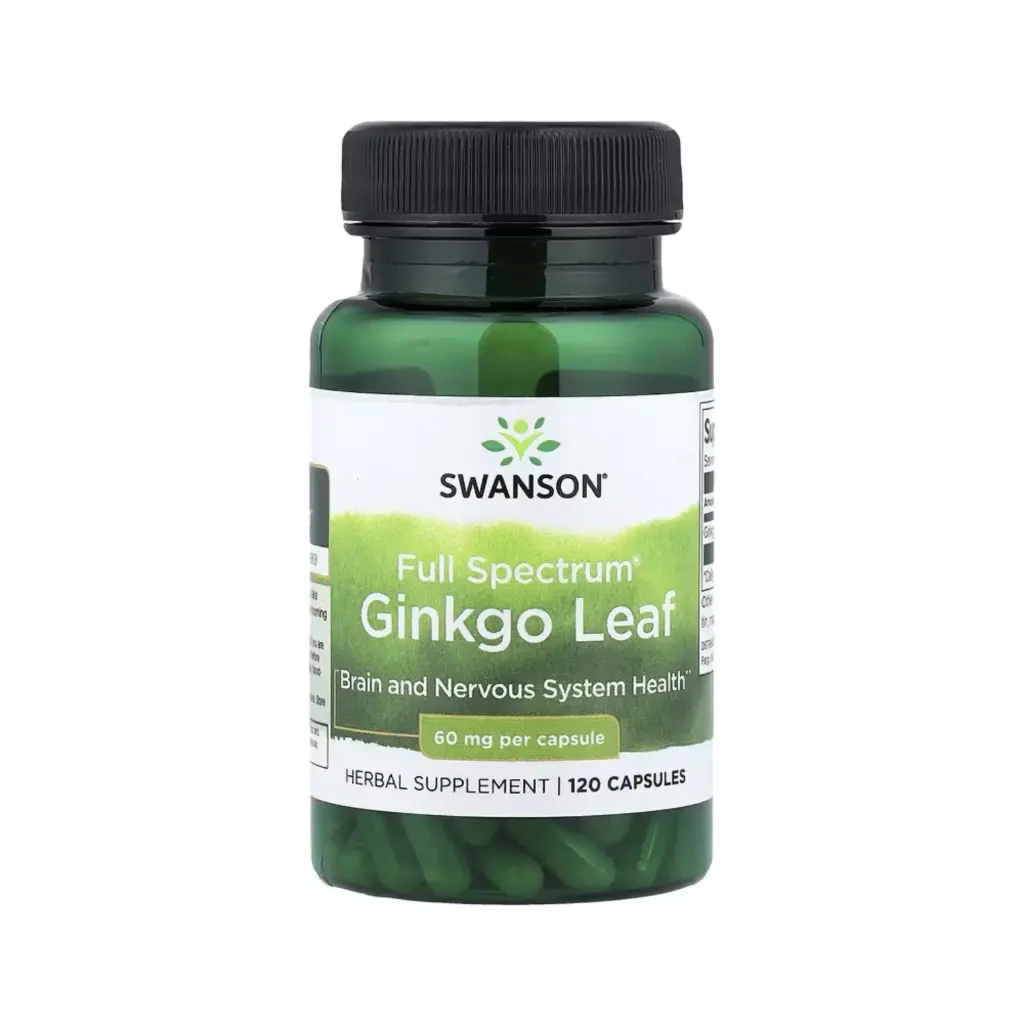[087614111445] Swanson, Hoja De Ginkgo Full Spectrum, Salud Del Cerebro Y El Sistema Nervioso 60 Mg, 120 Cápsulas 