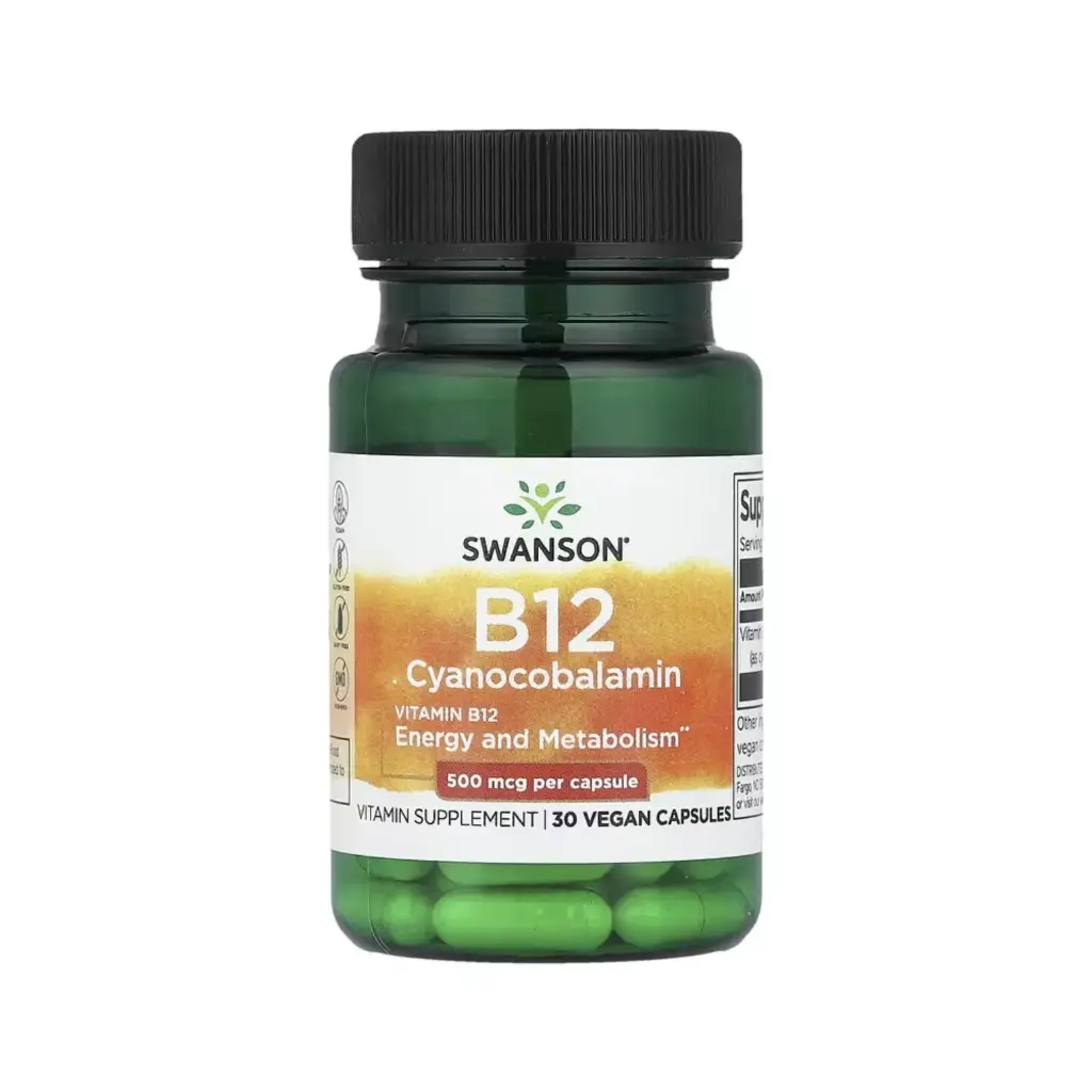 Swanson Vitamina B12, Energía Y Metabolismo 500 Mcg, 30 Cápsulas Veganas 