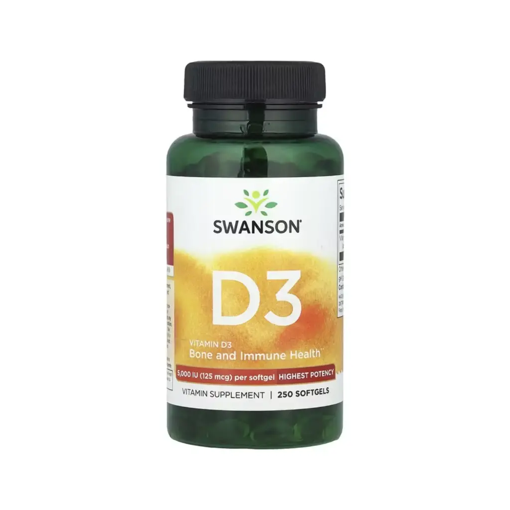 [087614113715] Swanson Vitamina D3 De La Más Alta Potencia, Salud Ósea E Inmunológica 125 Mcg, (5000 UI), 250 Cápsulas Blandas