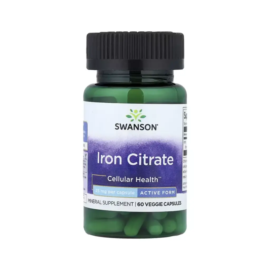 [087614113777] Swanson Citrato De Hierro, Forma Activa, Salud Celular 25 Mg, 60 Cápsulas Vegetales