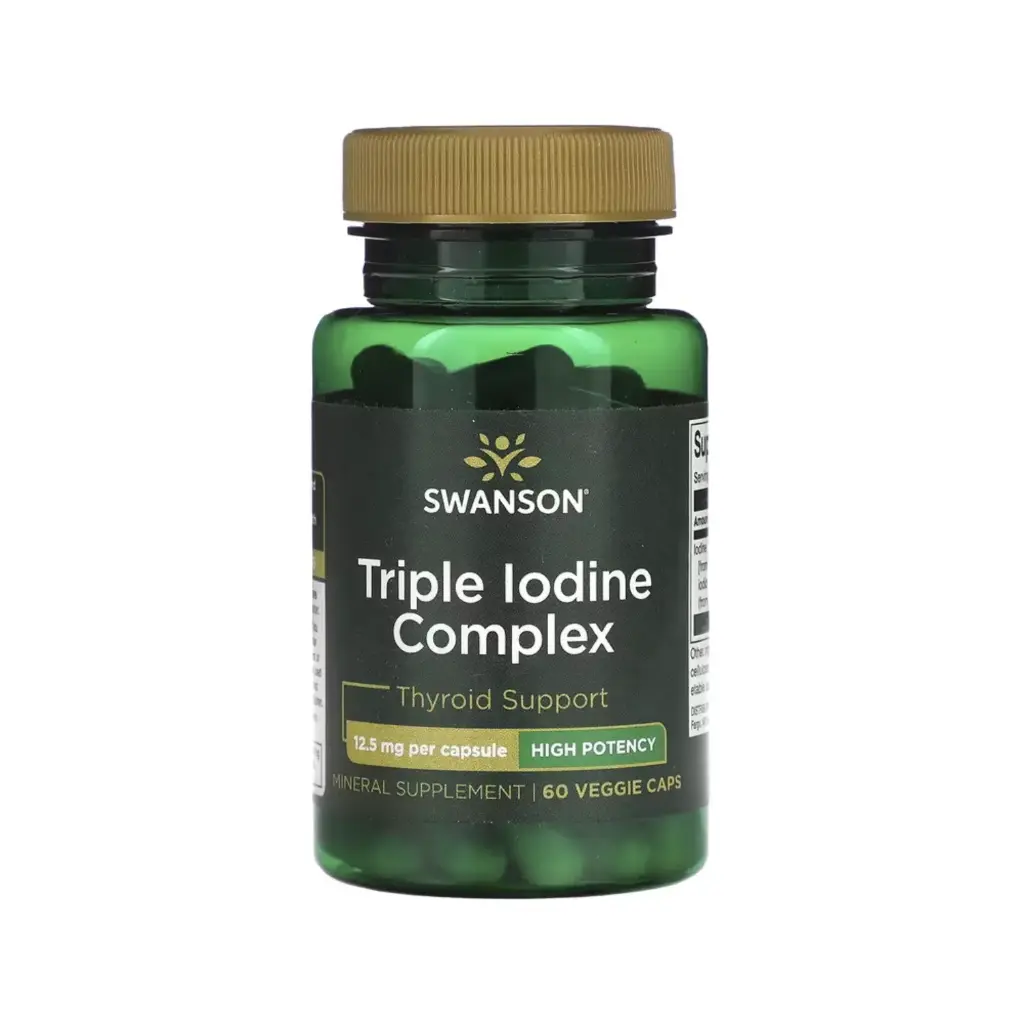Swanson Complejo De Triple Yodo, Alta Potencia, Refuerzo Para La Tiroides, 12,5 Mg, 60 Cápsulas Vegetales