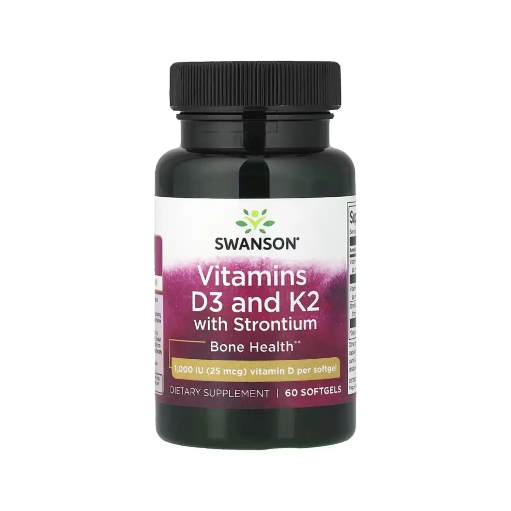 Swanson Vitaminas D3 Y K2 Con Estroncio, Salud Ósea, 60 Cápsulas Blandas 