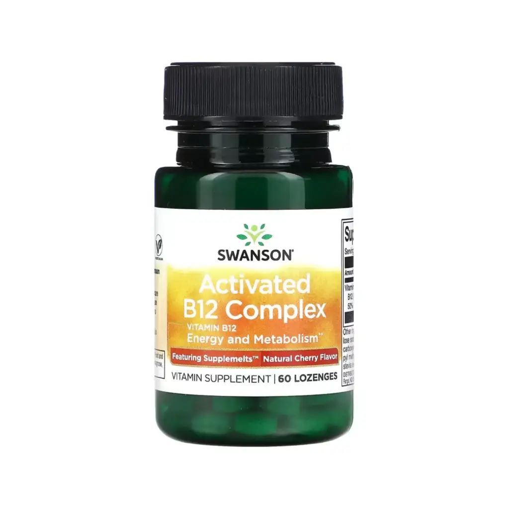 [087614029078] Swanson Complejo De Vitamina B12 Activado, Cereza Natural, Energía Y Metabolismo, 60 Pastillas (2000 Mcg Por Pastilla) 