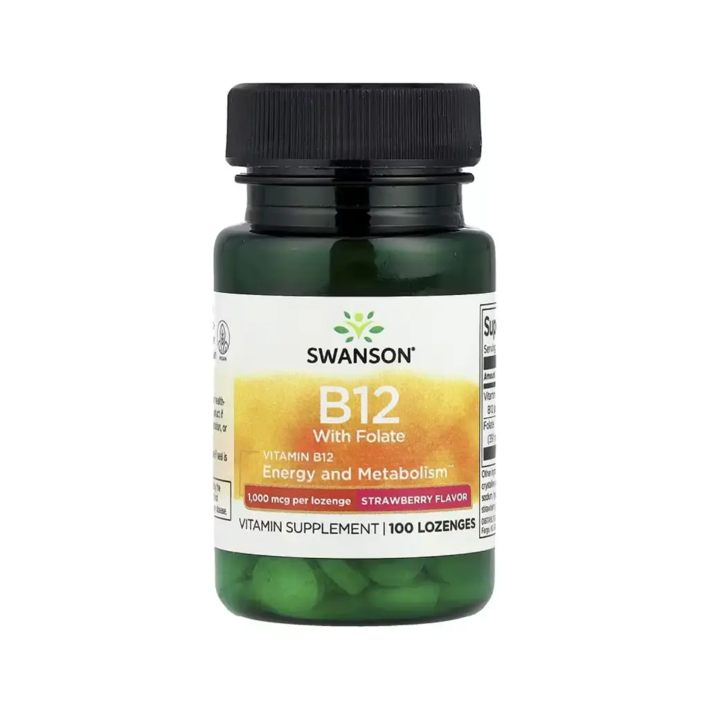 Swanson Vitamina B12 Con Folato, Fresa, Energía Y Metabolismo 100 Pastillas 