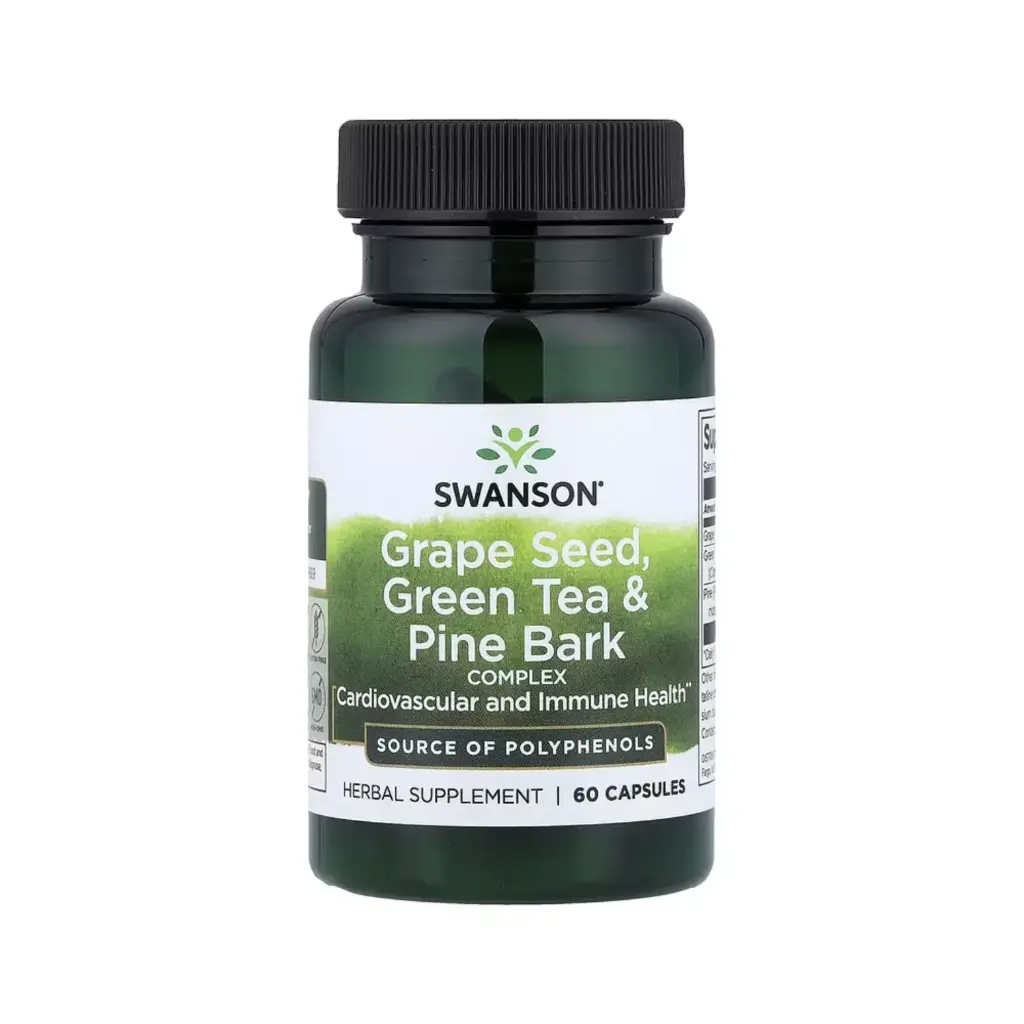 Swanson, Semilla De Uva, Complejo De Té Verde Y Corteza De Pino, Salud Cardiovascular E Inmunitaria, 60 Cápsulas