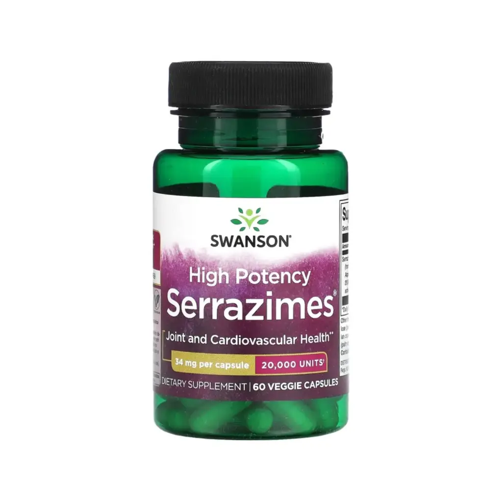 Swanson Serrazimes De Alta Potencia, Contribuye A La Salud Cardiovascular 34 Mg, 60 Cápsulas Vegetales