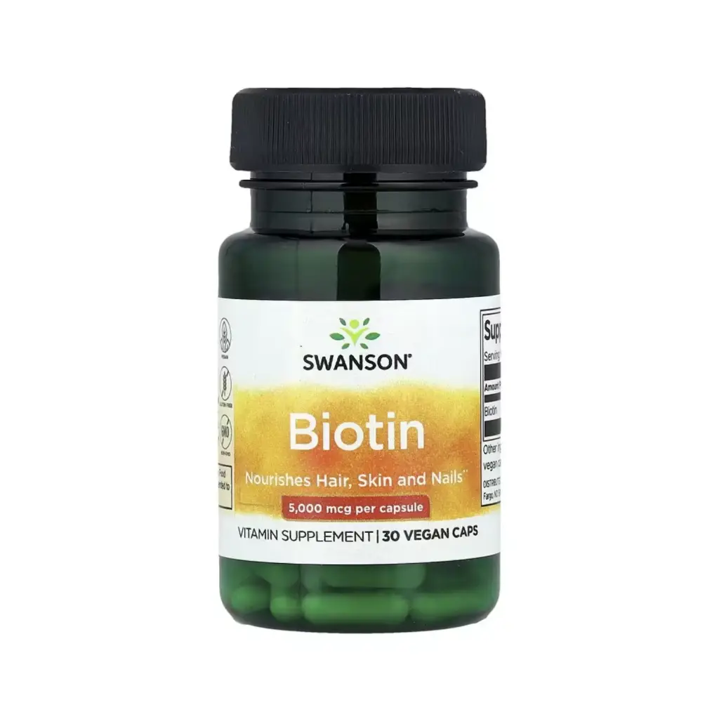 Swanson Biotina, Nutre El Cabello, La Piel Y Las Uñas 5000 Mcg, 30 Cápsulas Veganas