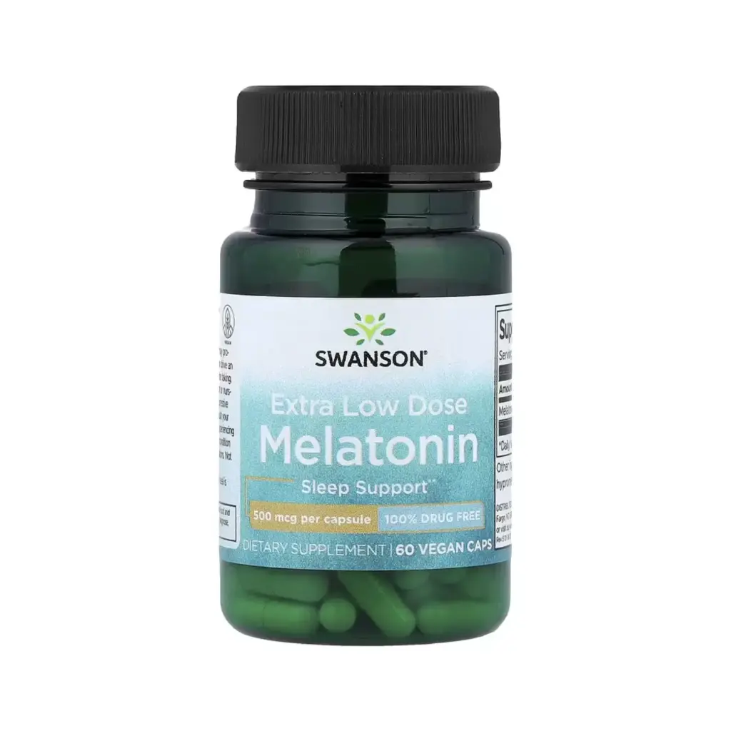 Swanson Melatonina, Dosis Ultrabaja, Refuerzo Para El Sueño 500 Mcg, 60 Cápsulas Veganas