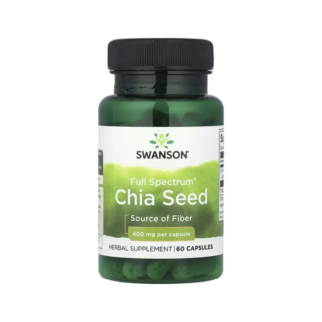 Swanson Semilla De Chía Full Spectrum, Fuente De Fibra, Proteína, Calcio Y Ácidos Grasos Esenciales 400 Mg, 60 Cápsulas
