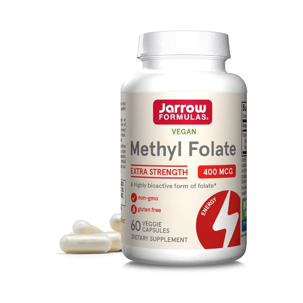 Jarrow Formulas Methyl Folate 5-MTHF 400 mcg 60 Cápsulas Apoyo Cerebral y Prenatal Hecho en USA