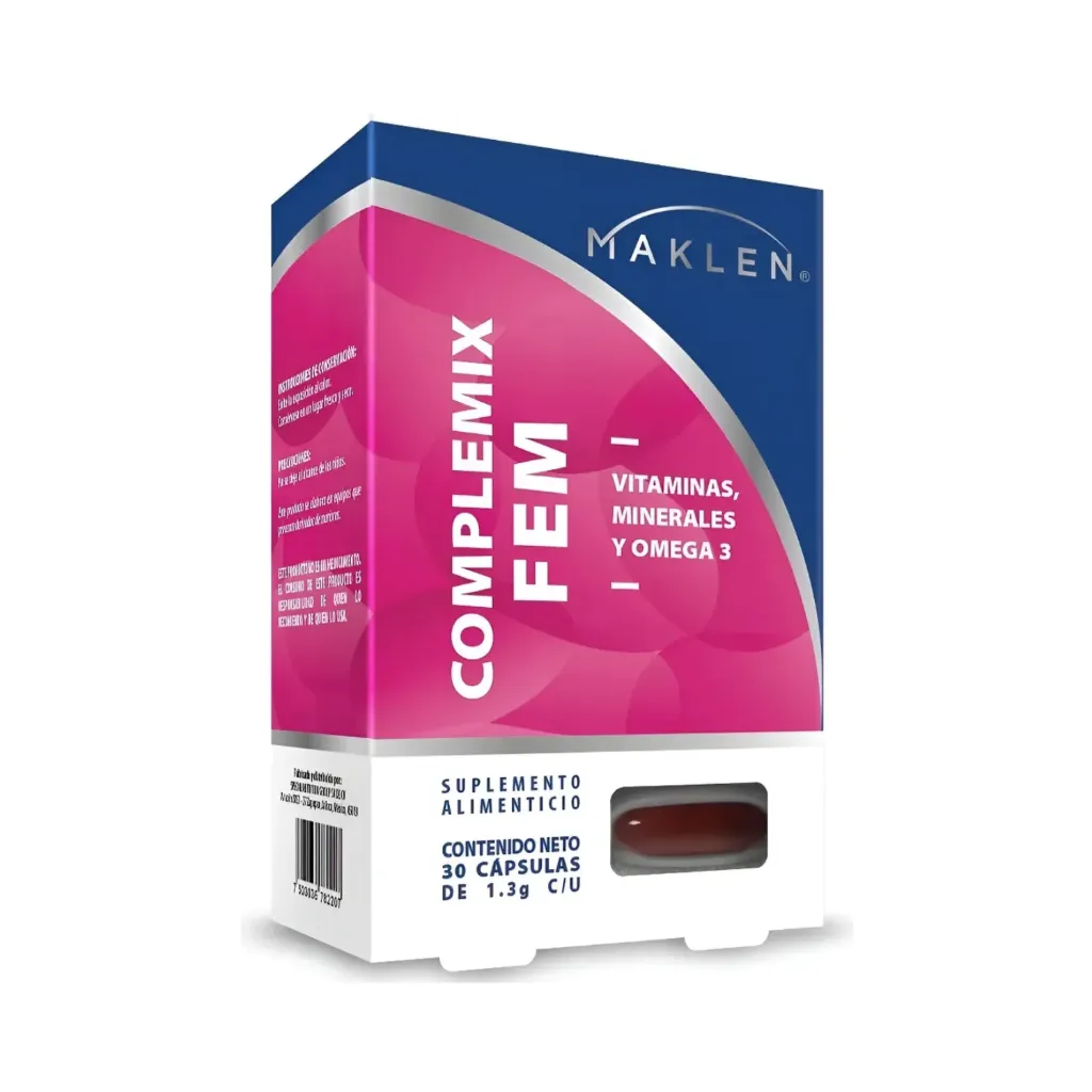 [7503036782207] Maklen Complemix Fem 30 Capsulas de 1.3g C/u Vitaminas, Minerales & Omega 3