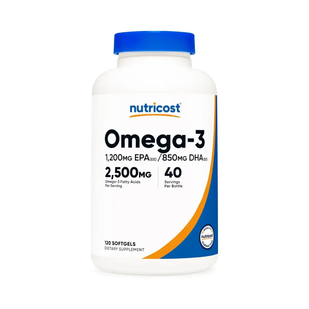 Nutricost Omega 3, Aceite de Pescado Omega 3 - 2500 mg, 120 cápsulas blandas Aceite de pescado, capturado en la naturaleza! 1200 mg EPA, 850 mg DHA