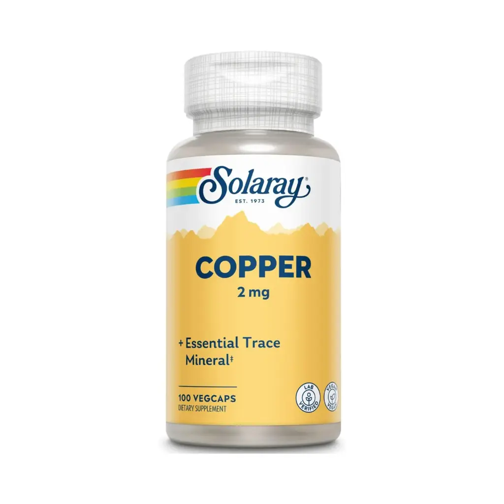 Solaray, Cobre 2 Mg 100 Cápsulas, Apoya al Equilibrio Mineral y Salud General