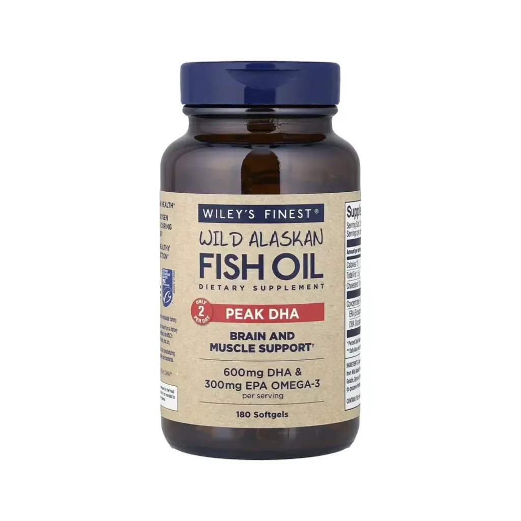 Wiley's Finest Aceite De Pescado Salvaje De Alaska, DHA Maximo, 180 Cápsulas Blandas