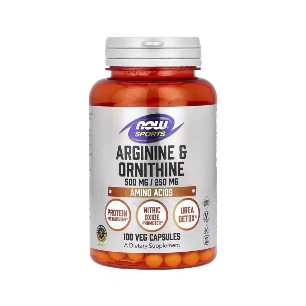 Now Foods Sports Arginina 500 Mg Y Ornitina 200 Mg, 100 Cápsulas Vegetales