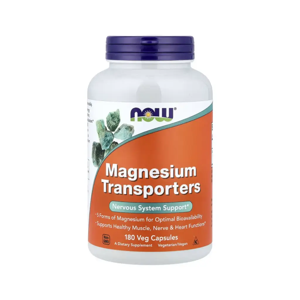 Now Foods Transportadores De Magnesio 120 Mg, Promueve Las Funciones Saludables De Los Músculos, Los Nervios Y El Corazón 180 Cápsulas Vegetales