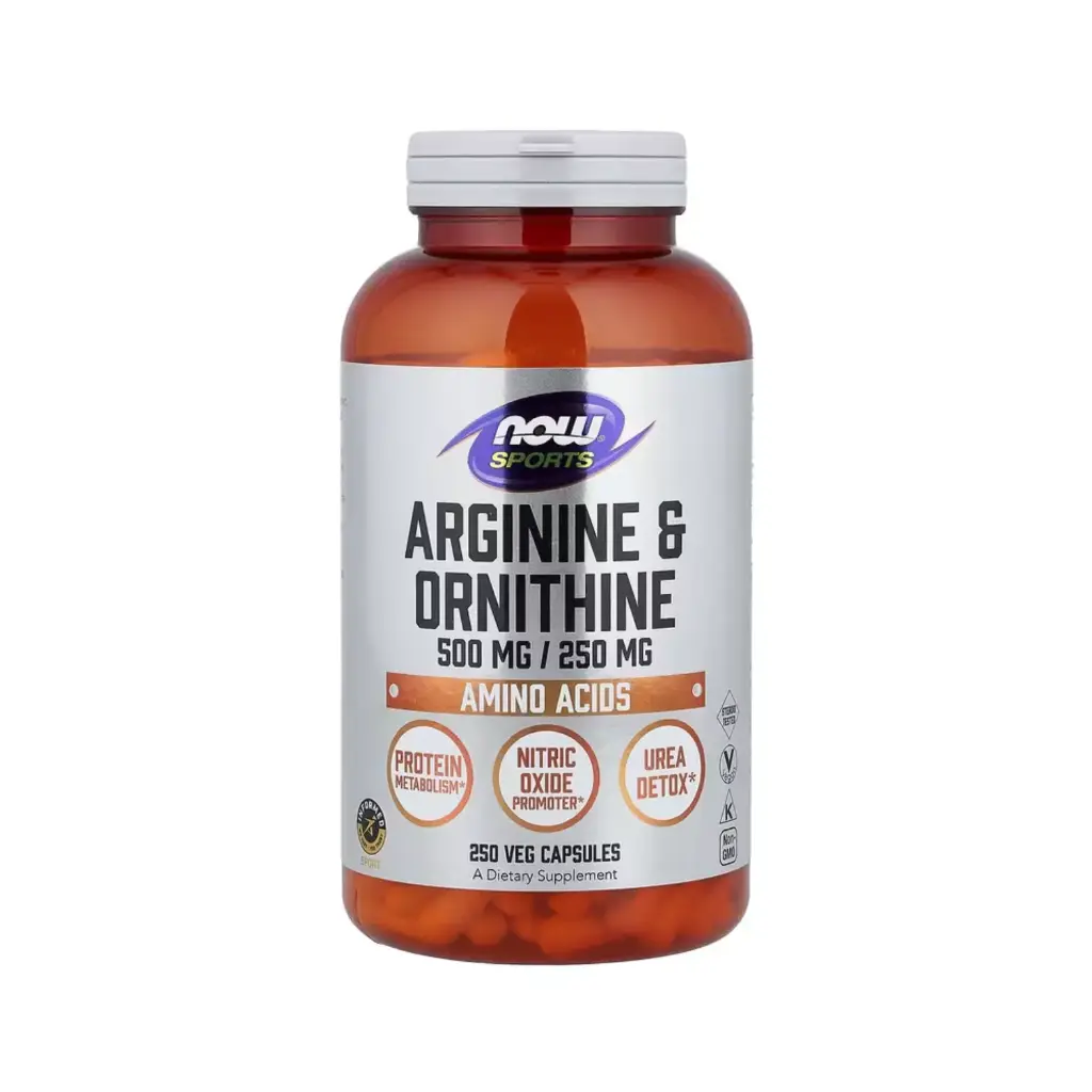 Now Foods Sports Arginina 500 Mg Y Ornitina 250 Mg, Producto Promotor Del Óxido Nítrico 250 Cápsulas Vegetales