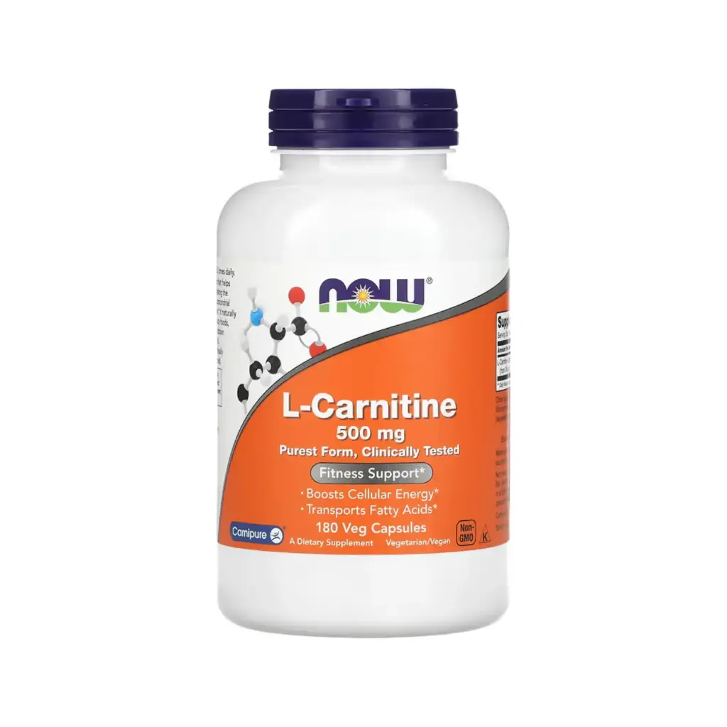 Now Foods L-Carnitina 500 Mg, Refuerzo Para El Acondicionamiento Físico 180 Cápsulas Vegetales