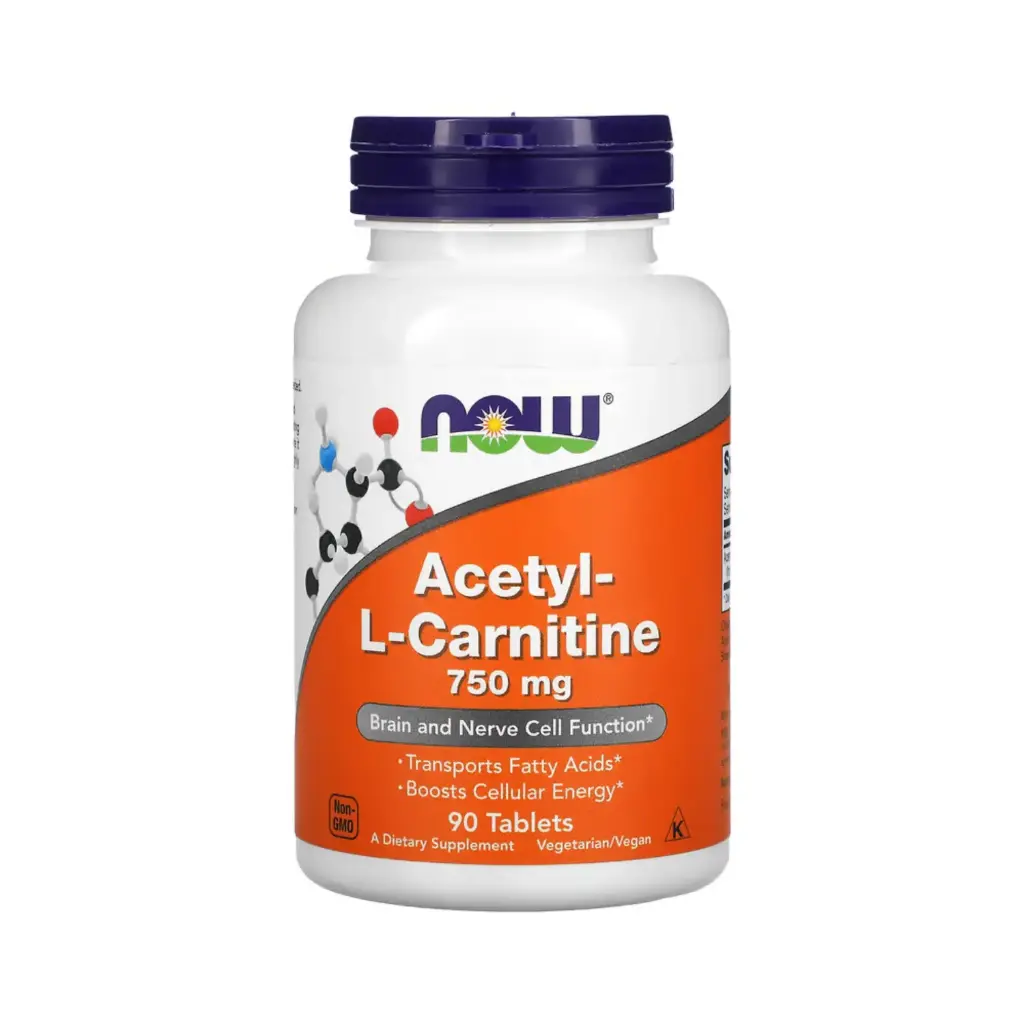 Now Foods Acetil-L-Carnitina 750 Mg, Función Del Cerebro Y Las Neuronas 90 Tabletas