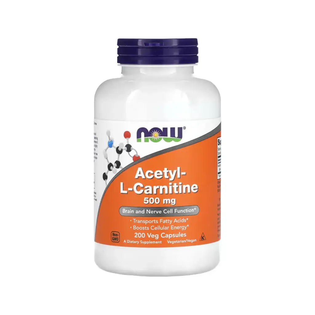 [733739000842] NOW Foods, Acetil-L-carnitina, 500 mg, 200 cápsulas vegetales SFN