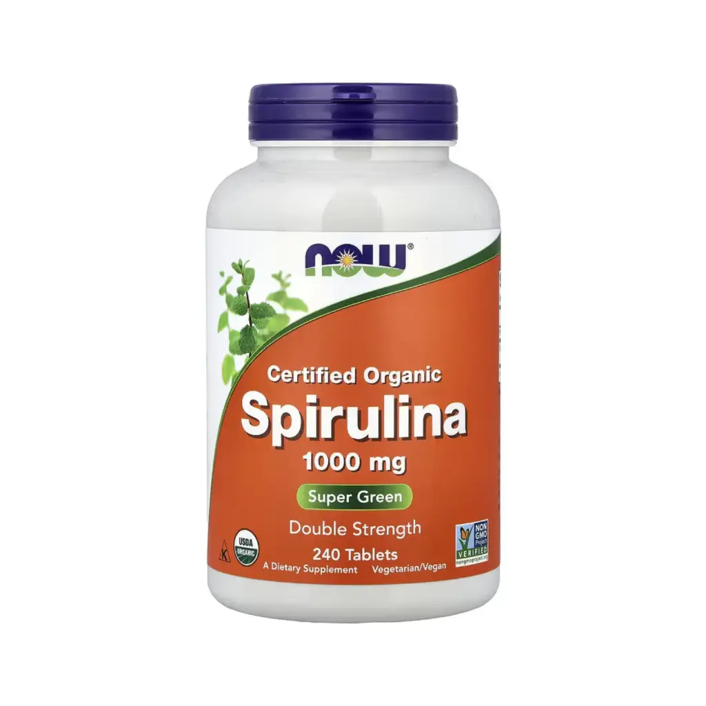 [733739027177] NOW Foods Espirulina orgánica certificada 1000 mg Doble concentración, 240 tabletas