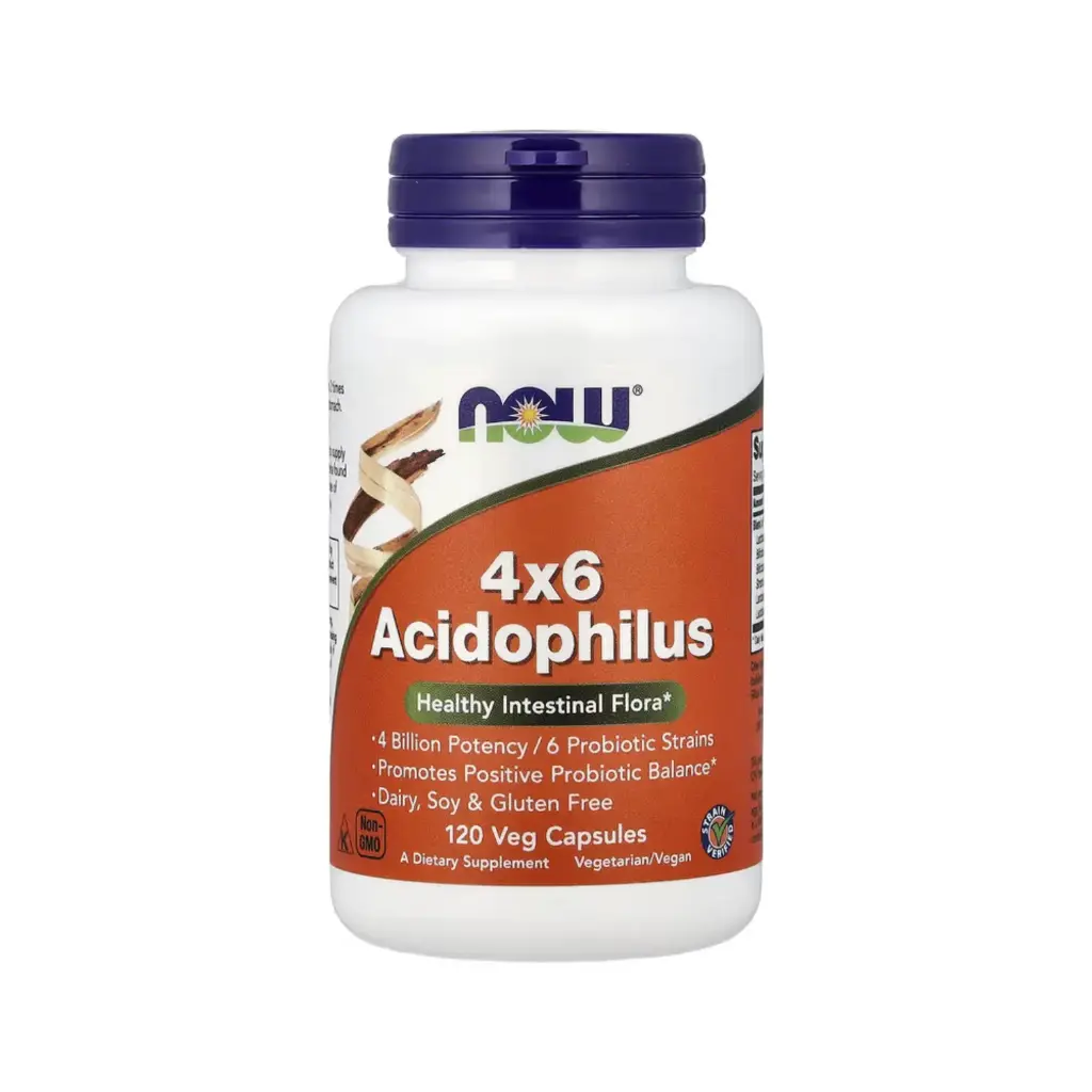 Now Foods 4X6 Acidophilus 4000 Millones De Potencias Y 6 Cepas Probióticas, Promueve Un Equilibrio Probiótico Positivo Y Flora Intestinal Saludable 120 Cápsulas Vegetales