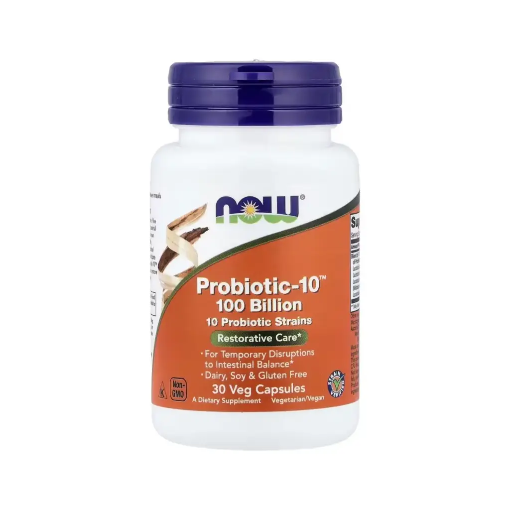 [733739029317] Now Foods Probiotic-10™, Para Alteraciones Temporales Del Equilibrio Intestinal, Sin Lácteos, Soya Ni Gluten 30 Cápsulas Vegetales