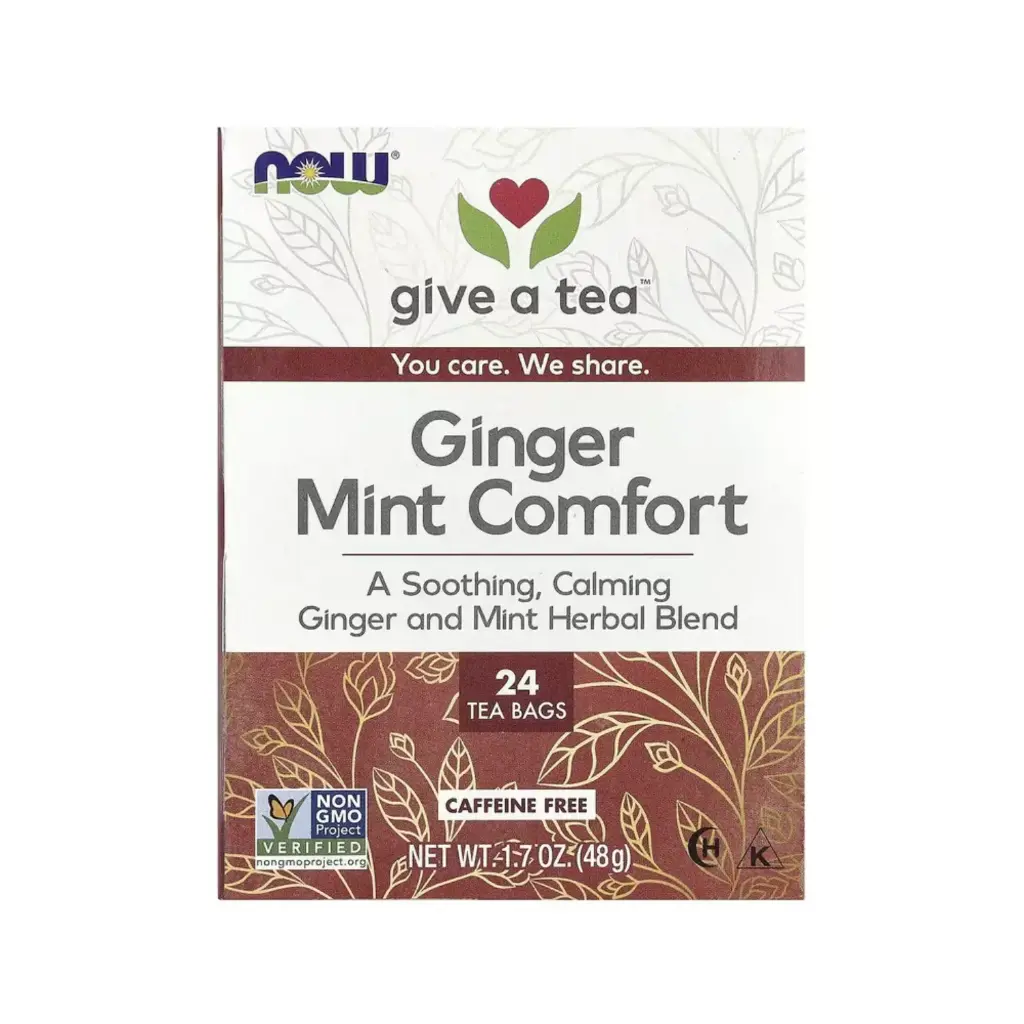 Now Foods Té Reconfortante De Jengibre Y Menta, Sin Cafeína, 24 Bolsitas De Té